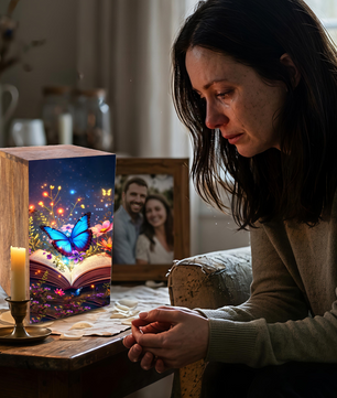 Blue Butterfly Urn For Ashes - Wooden Cremation Urns with Butterflies