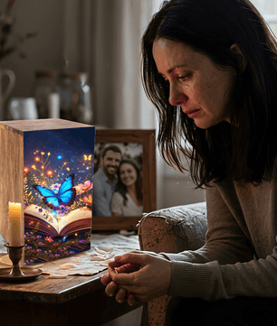 Blue Butterfly Urn For Ashes - Wooden Cremation Urns with Butterflies