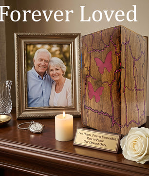 Pink Butterfly Wooden Urn For Ashes - Resin Keepsake Urns Box For Female