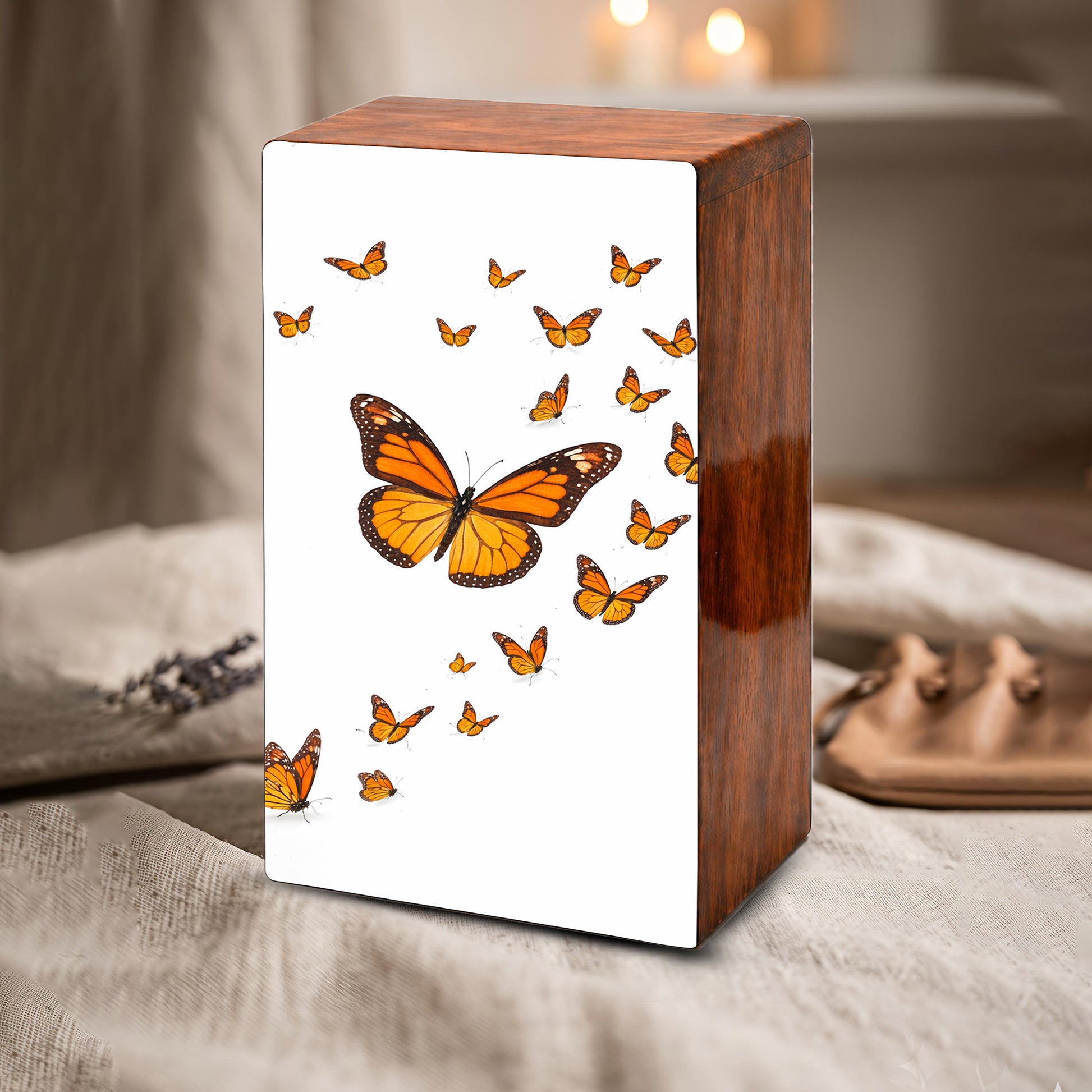Monarch Butterfly Urn For Human Ashes - Personalized Wooden Keepsake with Butterflies