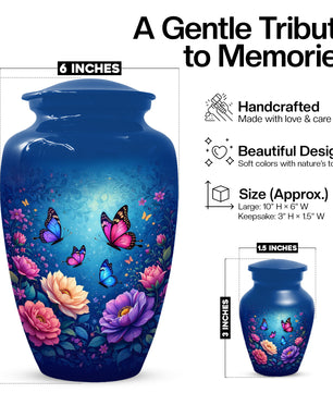 Butterfly Memorial Urn for Woman Ashes - Floral Cremation Urns for Mom