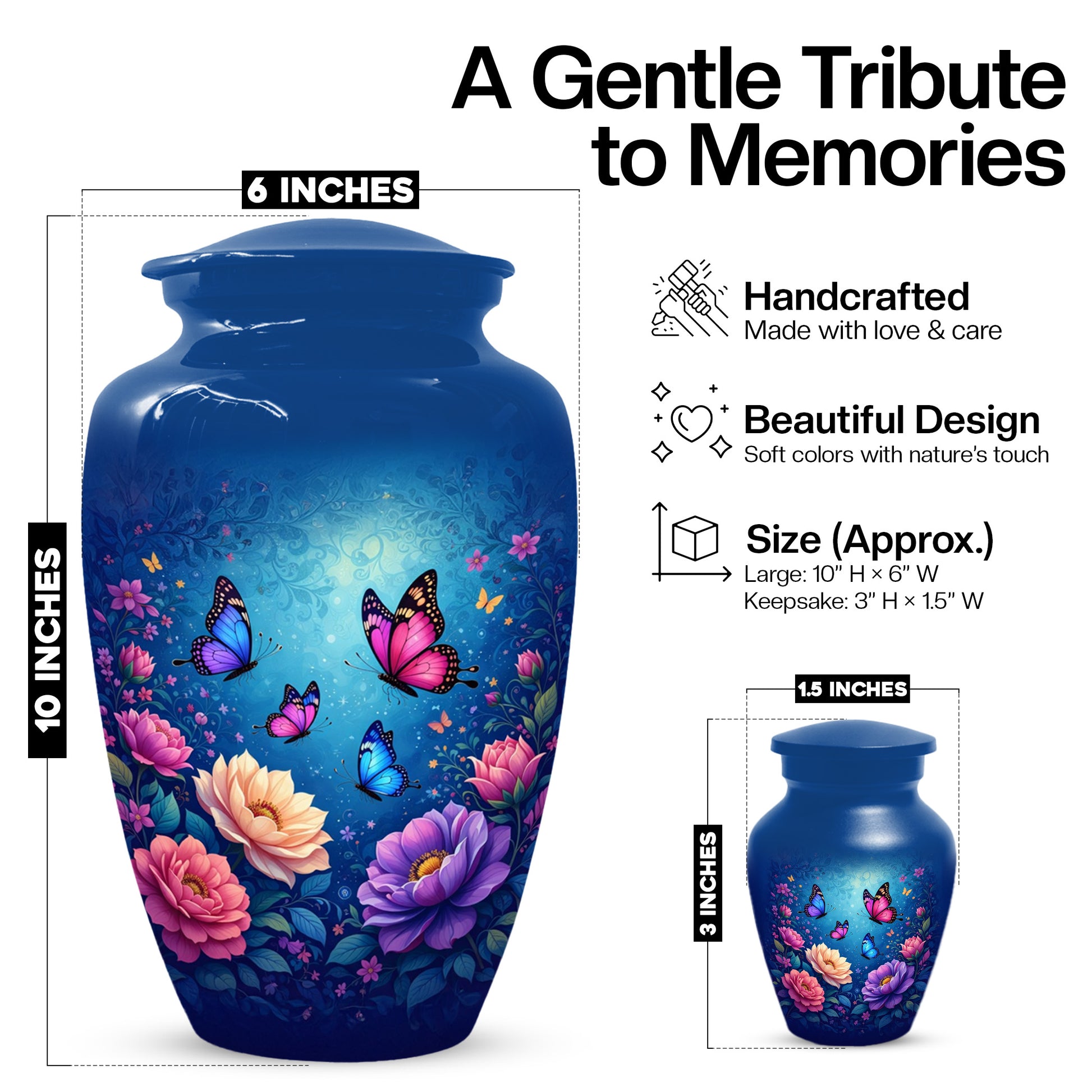 Butterfly Memorial Urn for Woman Ashes - Floral Cremation Urns for Mom