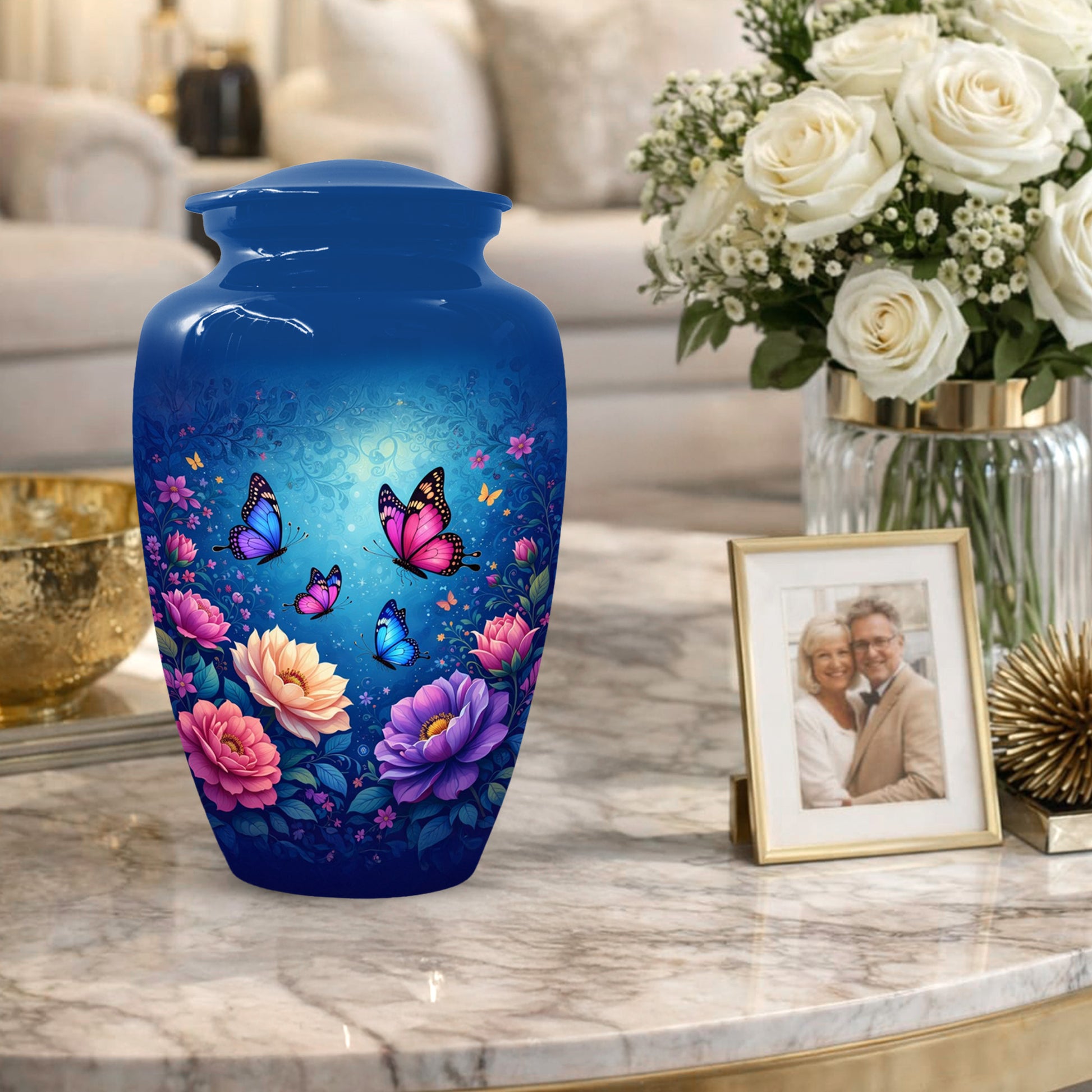 Butterfly Memorial Urn for Woman Ashes - Floral Cremation Urns for Mom