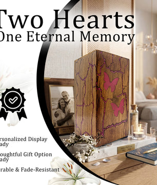 Pink Butterfly Wooden Urn For Ashes - Resin Keepsake Urns Box For Female