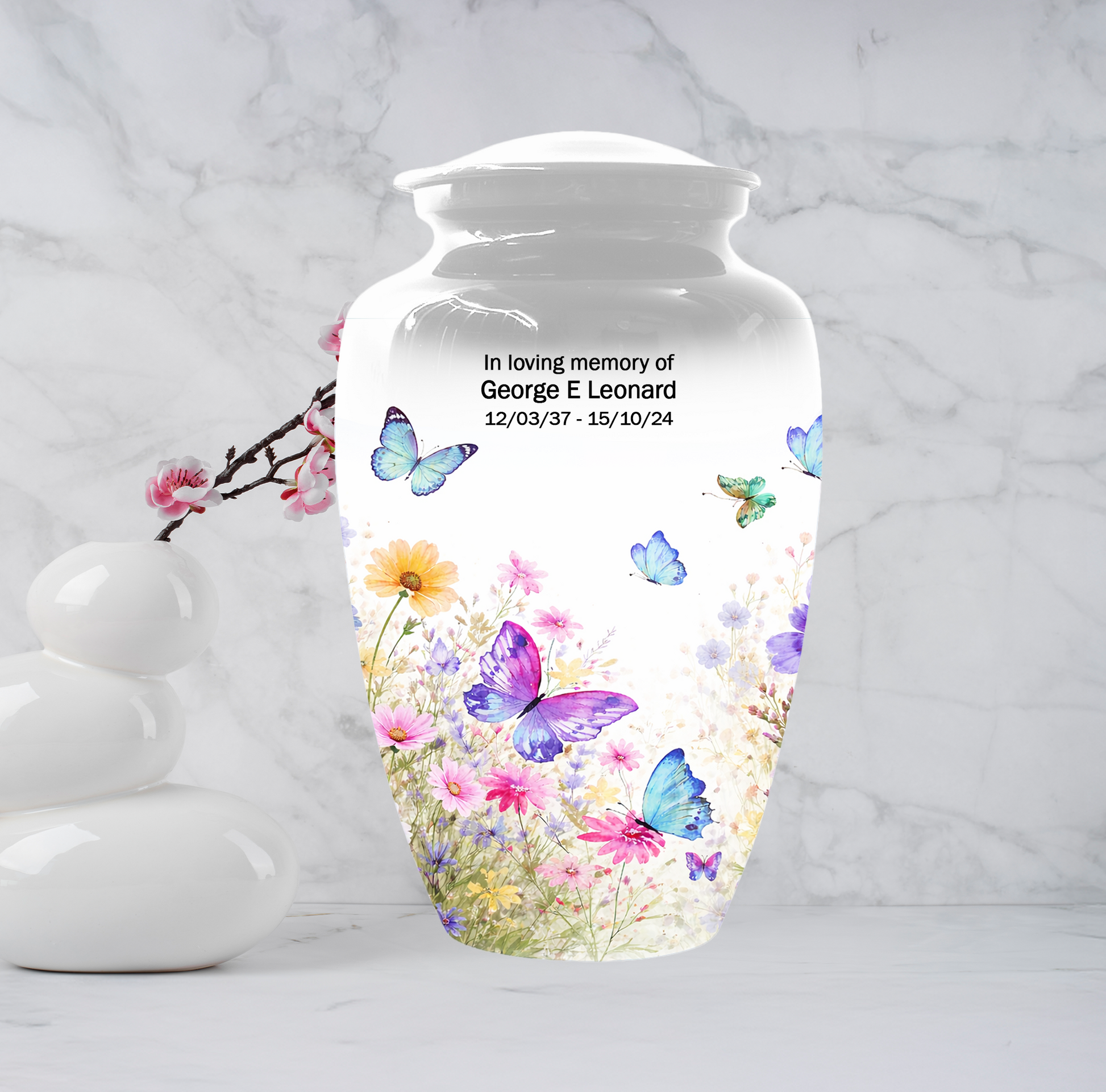 Butterfly Memorial Urn for Human Ashes, Custom Floral Cremation Urn, Butterfly Urn for Mom