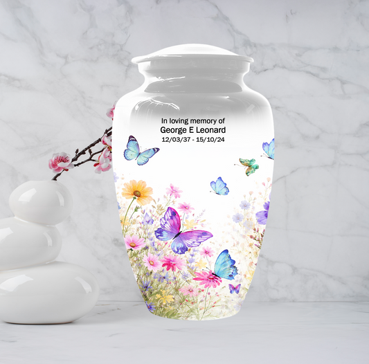 Butterfly Memorial Urn for Human Ashes, Custom Floral Cremation Urn, Butterfly Urn for Mom