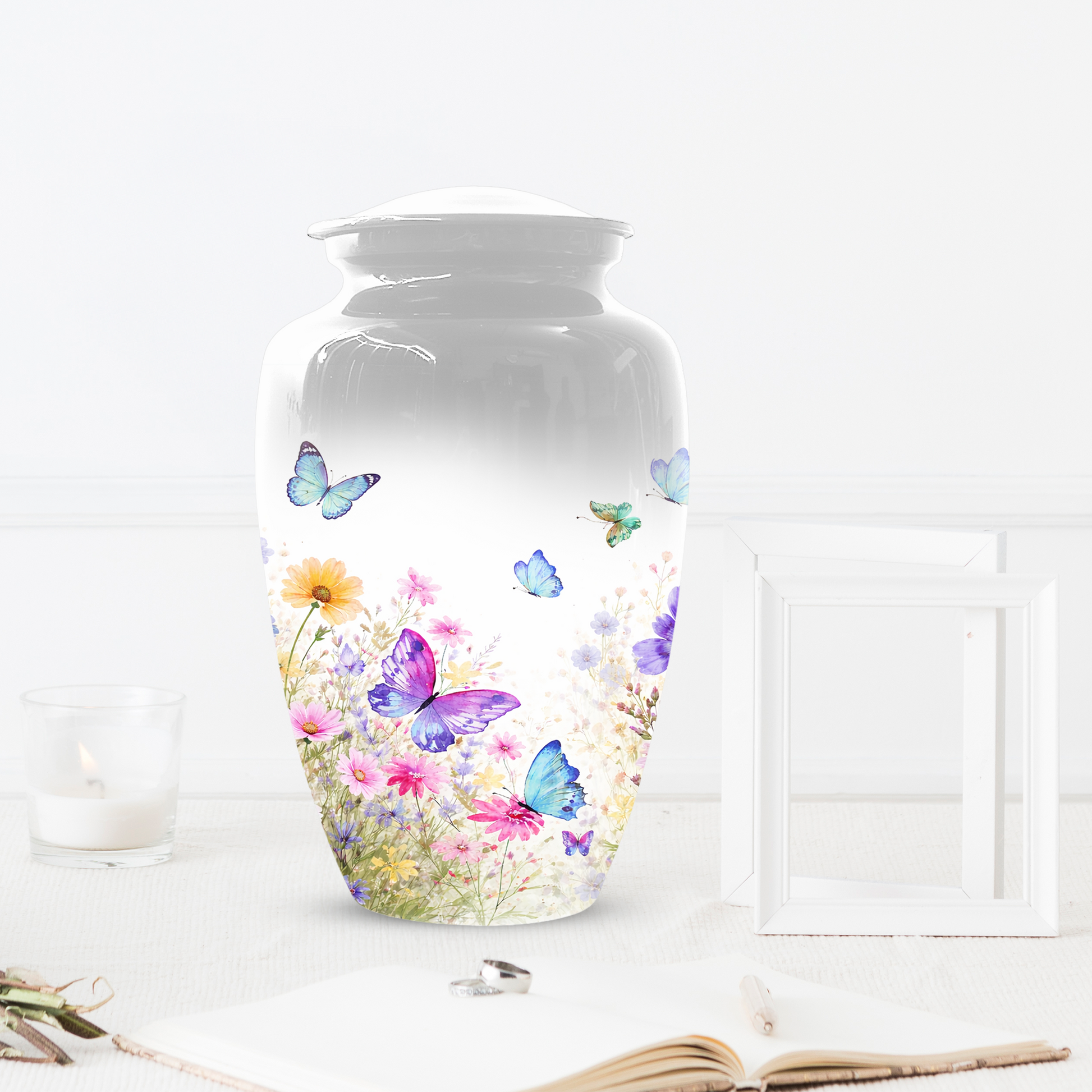 Butterfly Memorial Urn for Human Ashes, Custom Floral Cremation Urn, Butterfly Urn for Mom