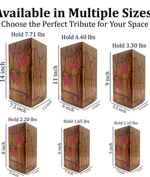 Pink Butterfly Wooden Urn For Ashes - Resin Keepsake Urns Box For Female