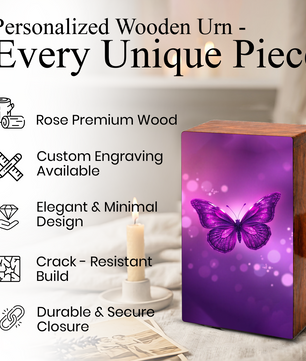 Purple Butterfly Urn For Female - Pink Butterfly Keepsake Urns Wooden Box