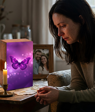 Purple Butterfly Urn For Female - Pink Butterfly Keepsake Urns Wooden Box