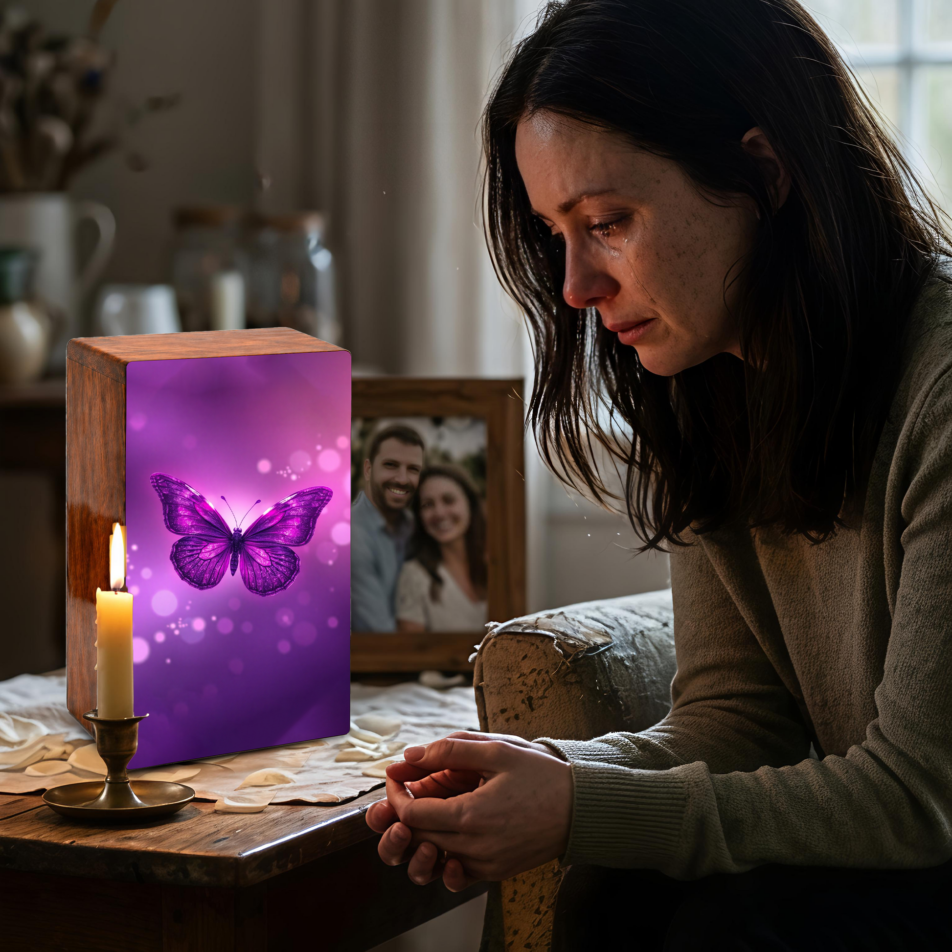 Purple Butterfly Urn For Female - Pink Butterfly Keepsake Urns Wooden Box