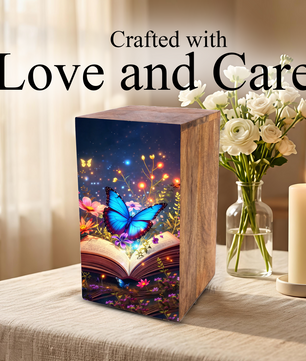 Blue Butterfly Urn For Ashes - Wooden Cremation Urns with Butterflies