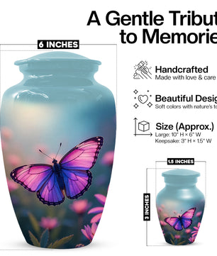 Purple Pink Butterfly Urn for Human Ashes | Elegant Purple Pink Butterfly Cremation Urn for Adult Ashes