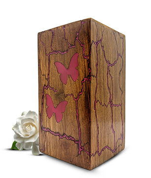Pink Butterfly Wooden Urn For Ashes - Resin Keepsake Urns Box For Female
