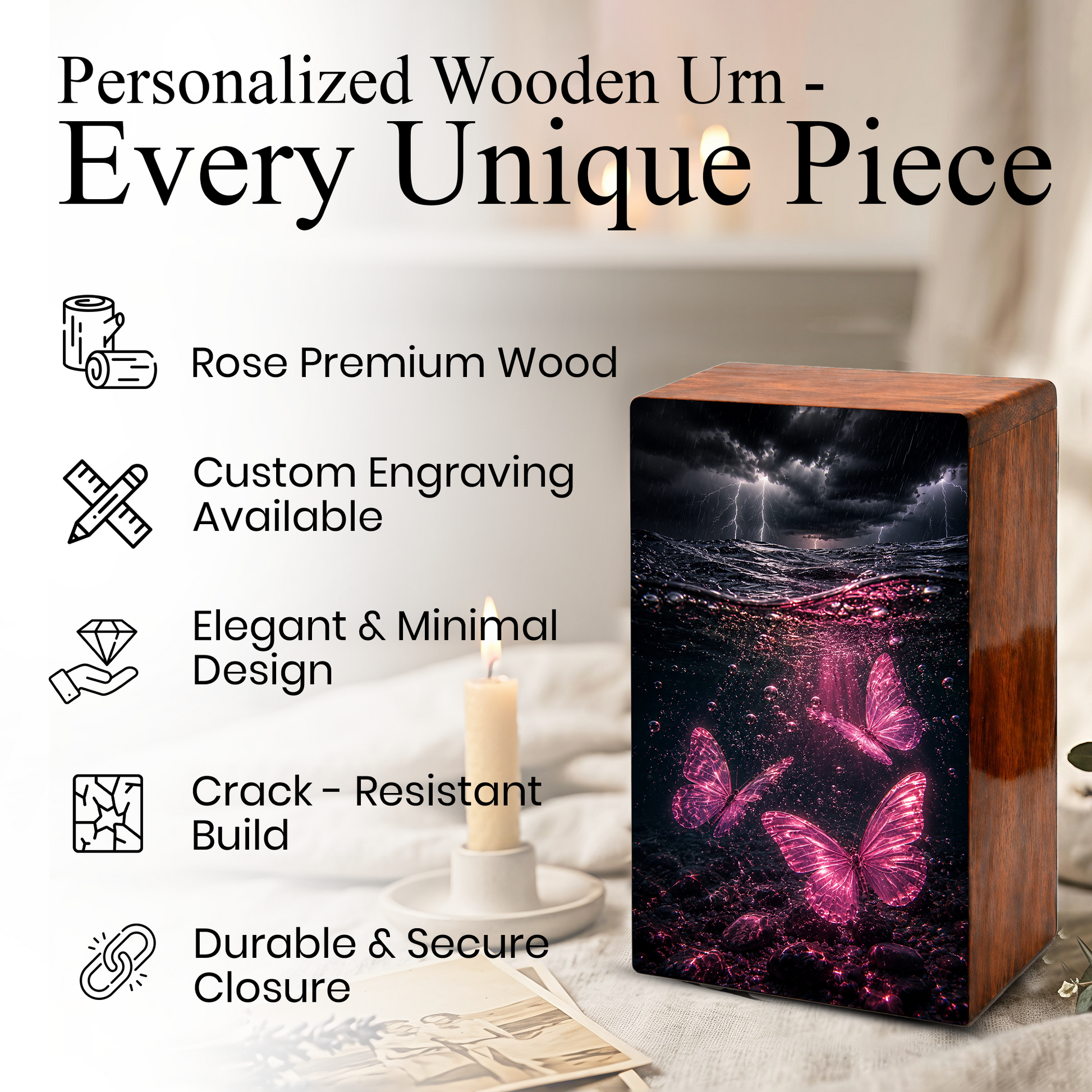 Pink Butterfly Urn For Human Ashes - Ocean Memorial Urns For Male and Female