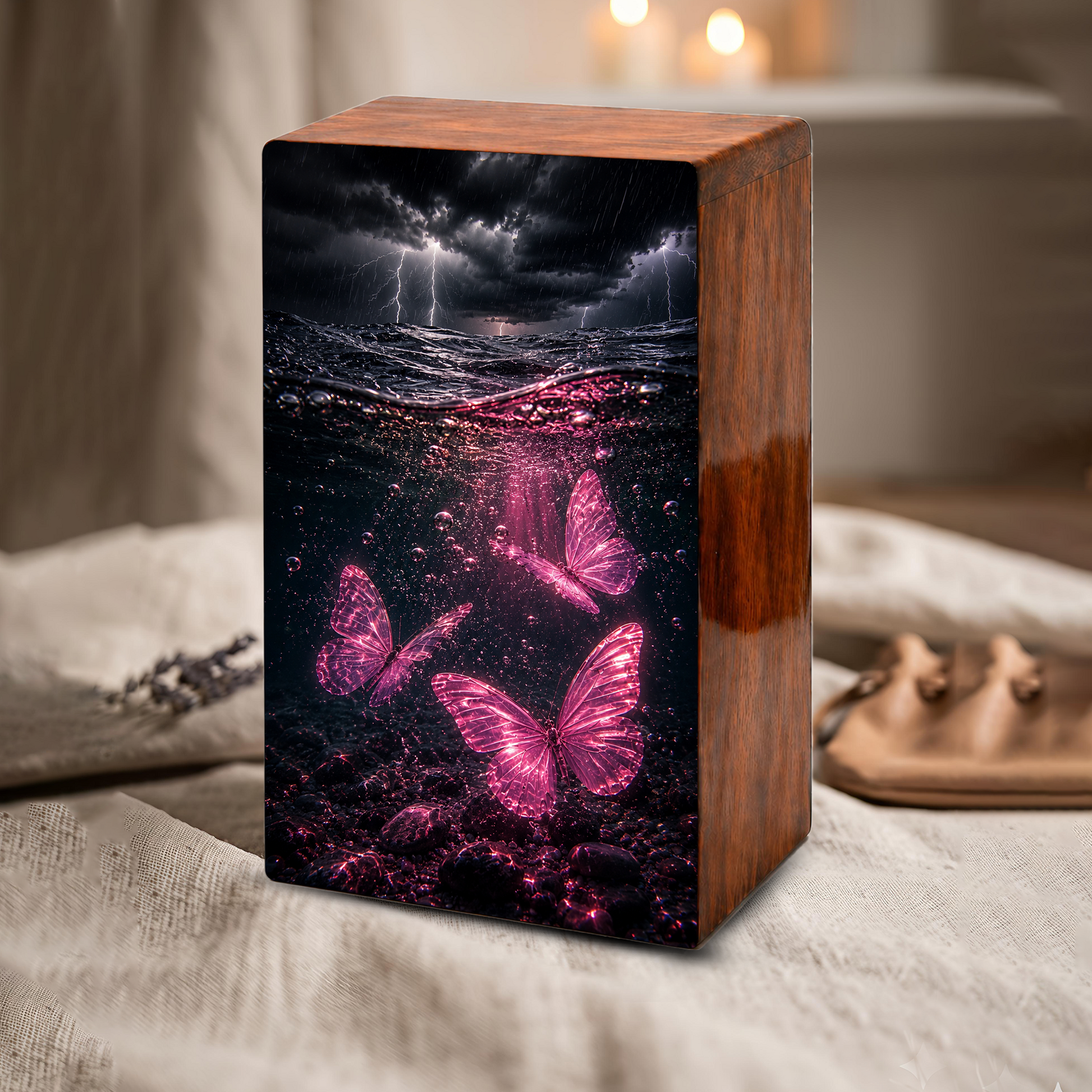 Pink Butterfly Urn For Human Ashes - Ocean Memorial Urns For Male and Female