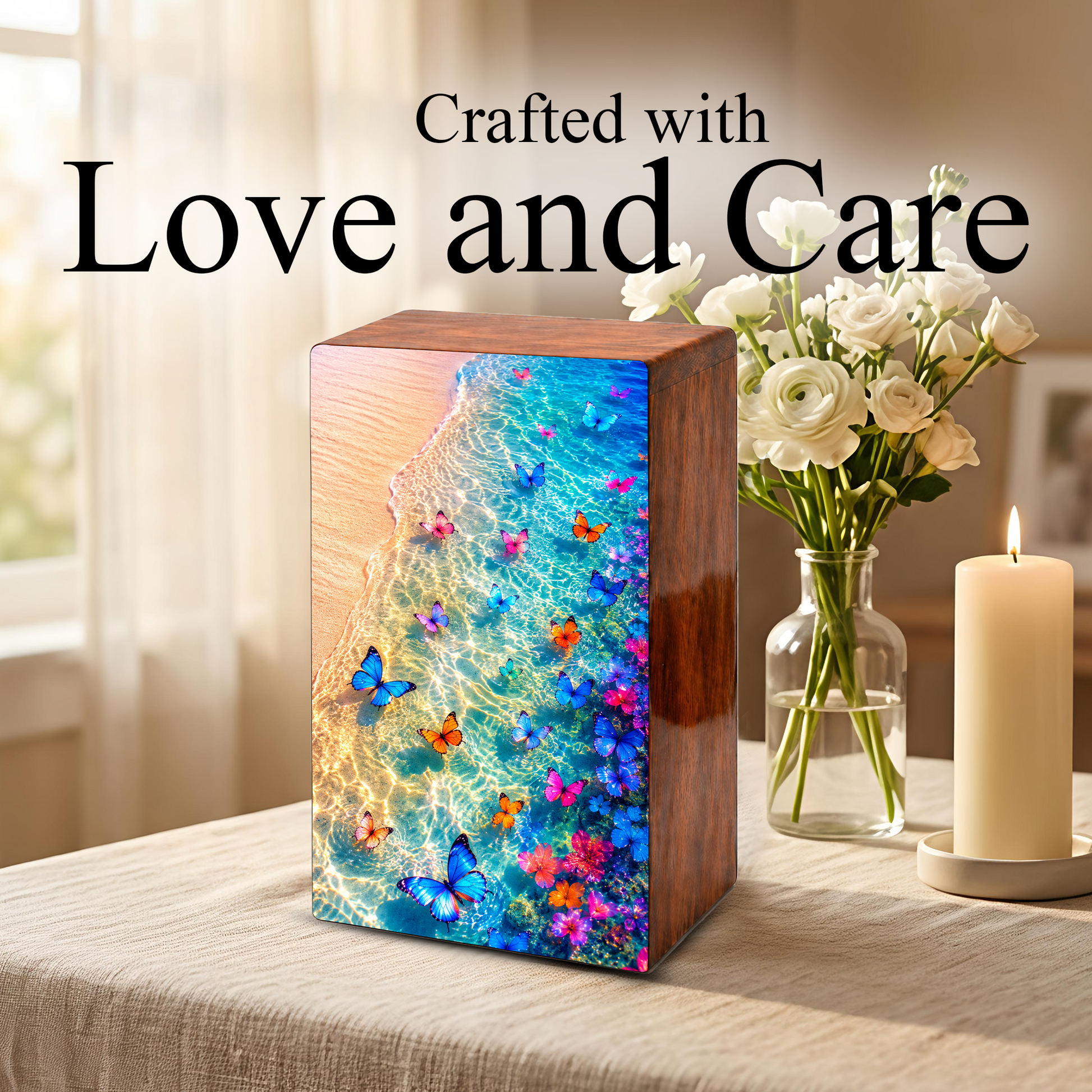 Butterfly Beach Urn For Human Ashes - Personalized Cremation Urns With Butterflies