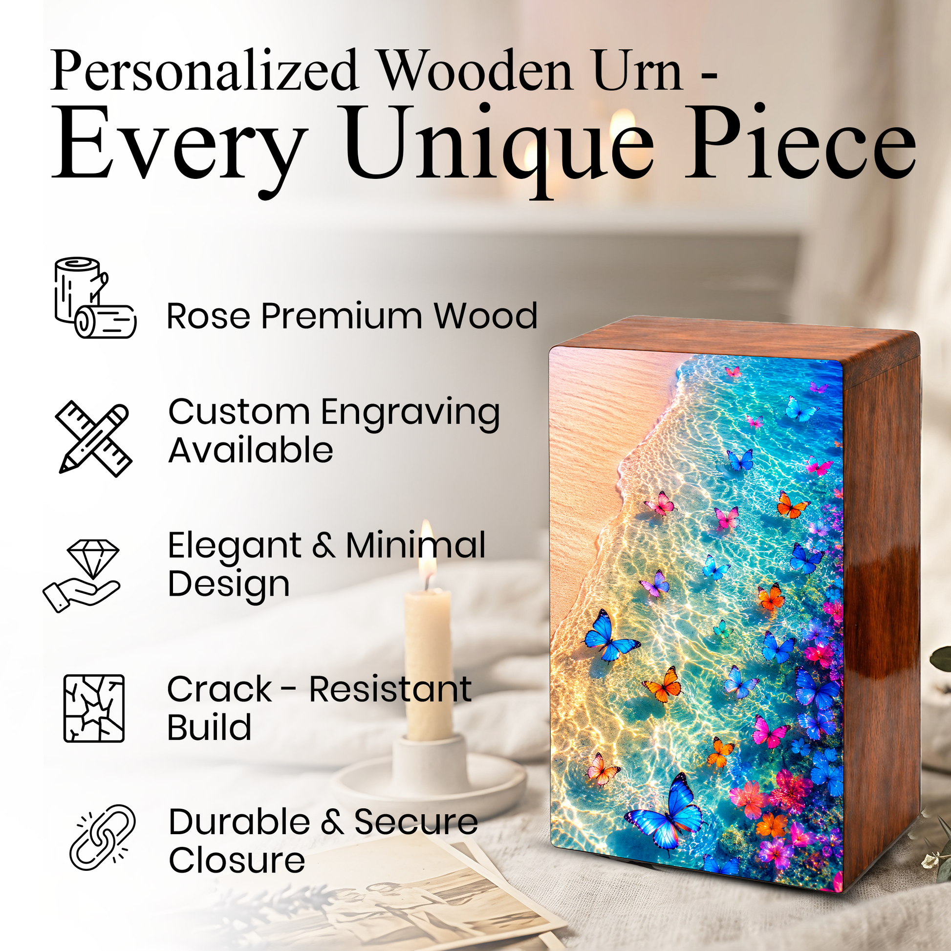 Butterfly Beach Urn For Human Ashes - Personalized Cremation Urns With Butterflies