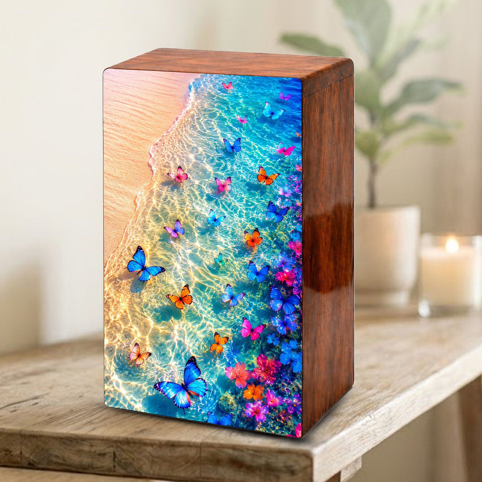 Butterfly Beach Urn For Human Ashes - Personalized Cremation Urns With Butterflies