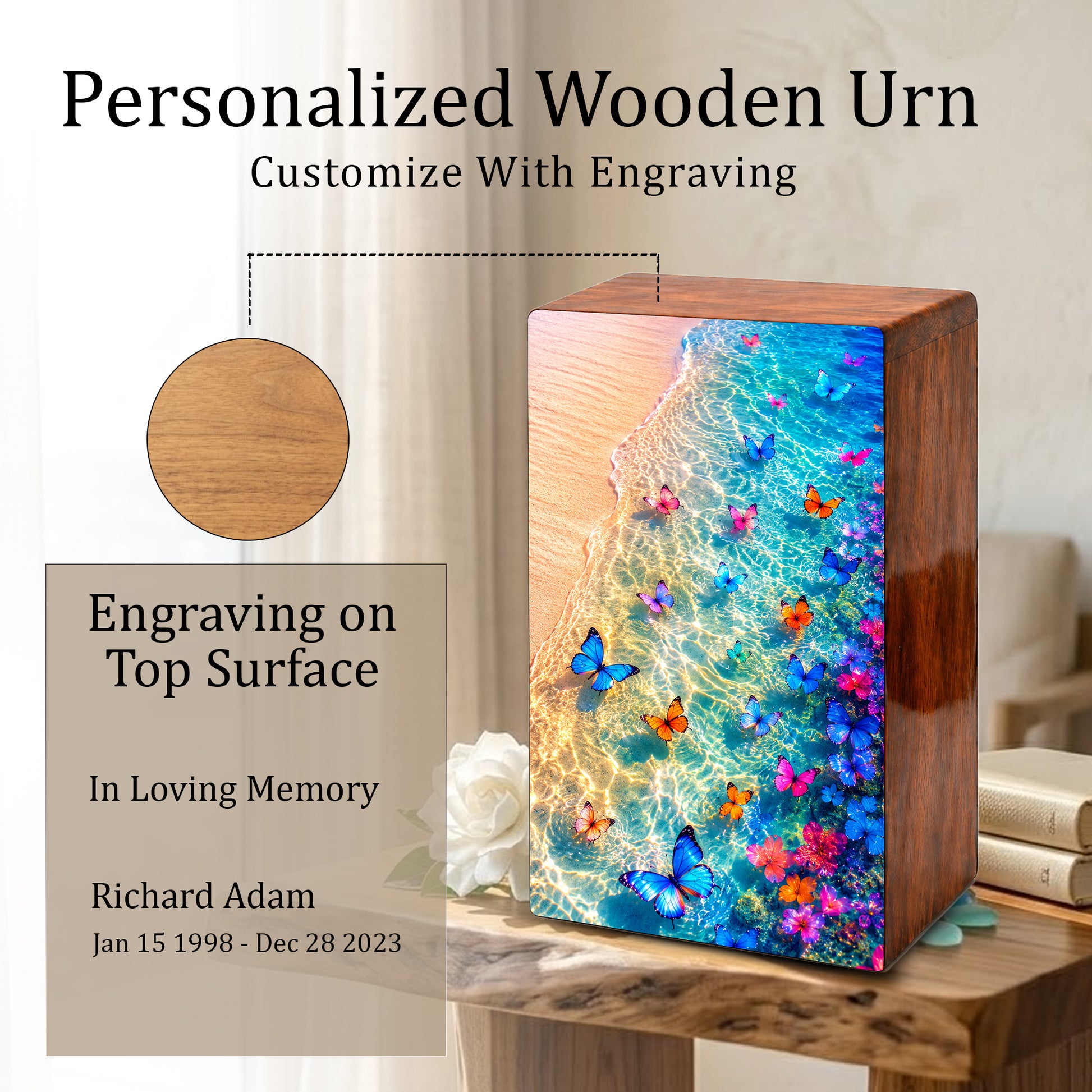 Butterfly Beach Urn For Human Ashes - Personalized Cremation Urns With Butterflies
