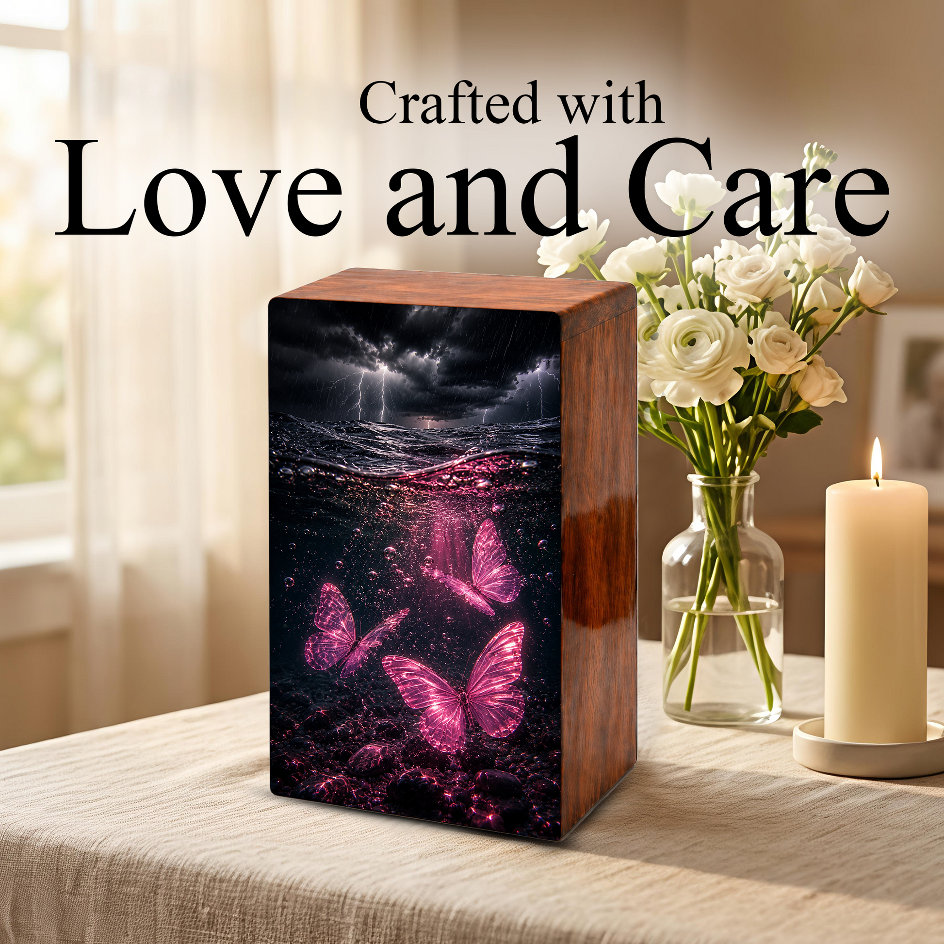 Pink Butterfly Urn For Human Ashes - Ocean Memorial Urns For Male and Female
