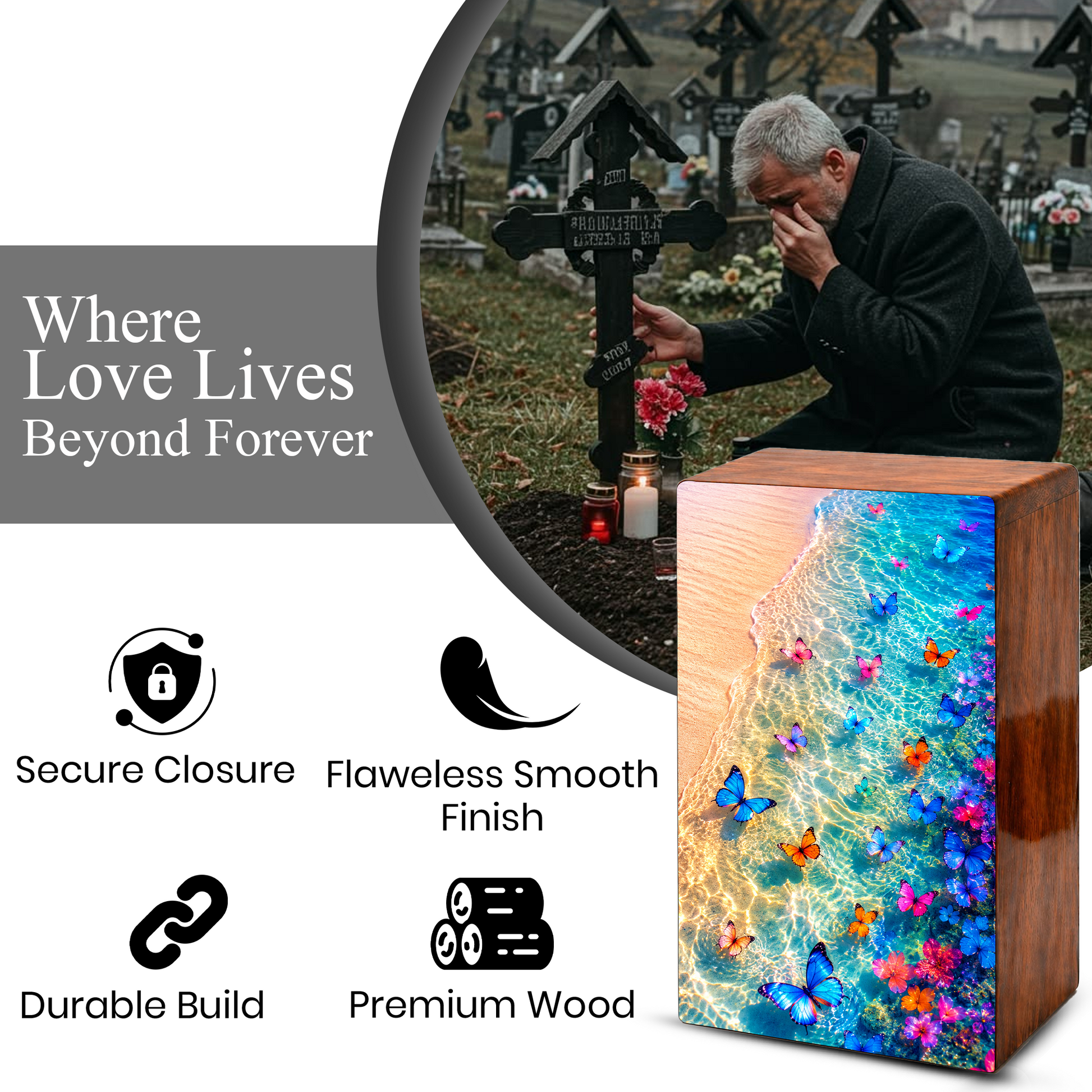 Butterfly Beach Urn For Human Ashes - Personalized Cremation Urns With Butterflies