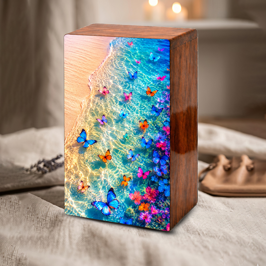 Butterfly Beach Urn For Human Ashes - Personalized Cremation Urns With Butterflies