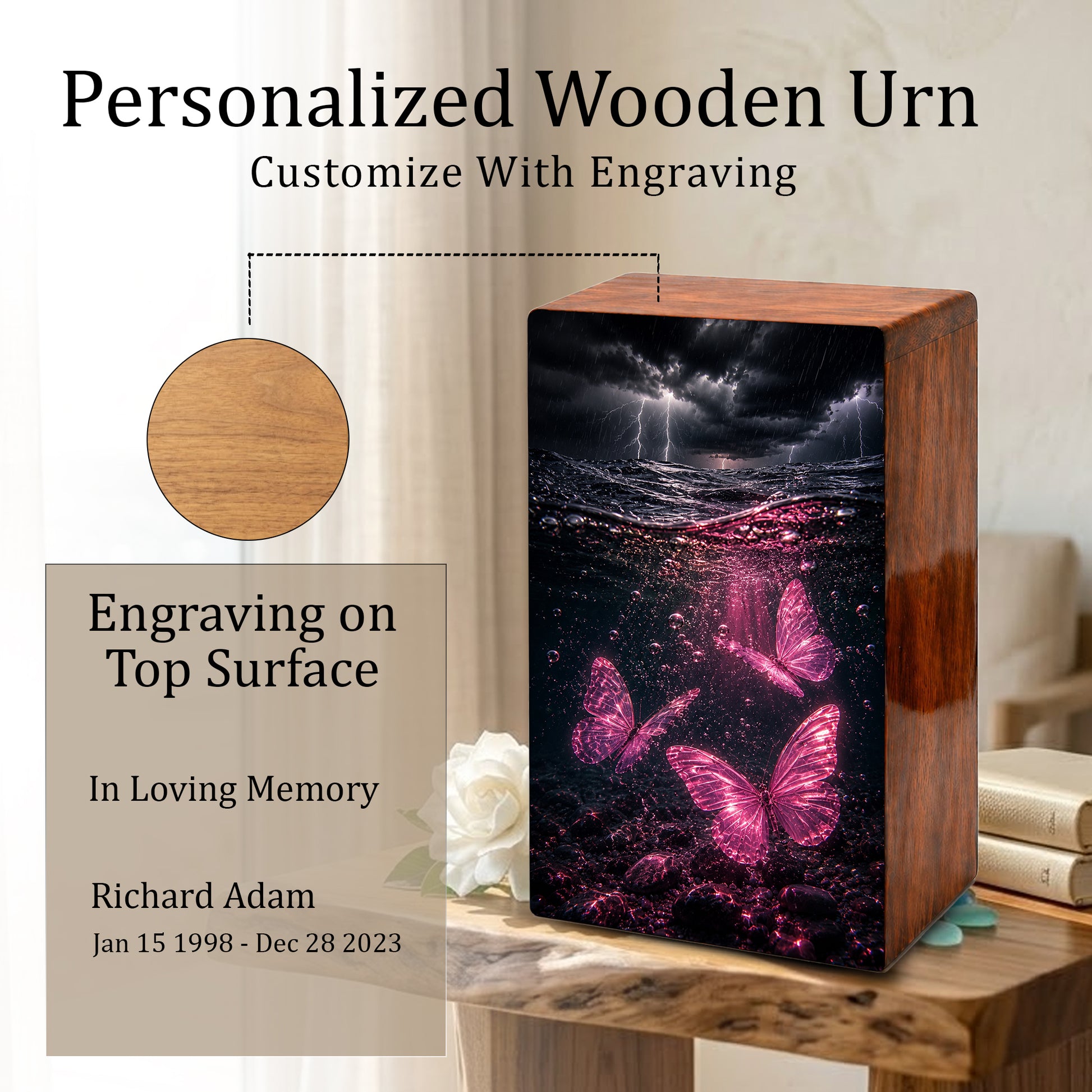 Pink Butterfly Urn For Human Ashes - Ocean Memorial Urns For Male and Female