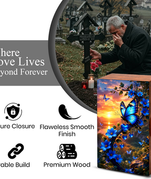 Blue Butterfly Urn For Human Ashes - Butterflies Memorial Urns For Male and Female