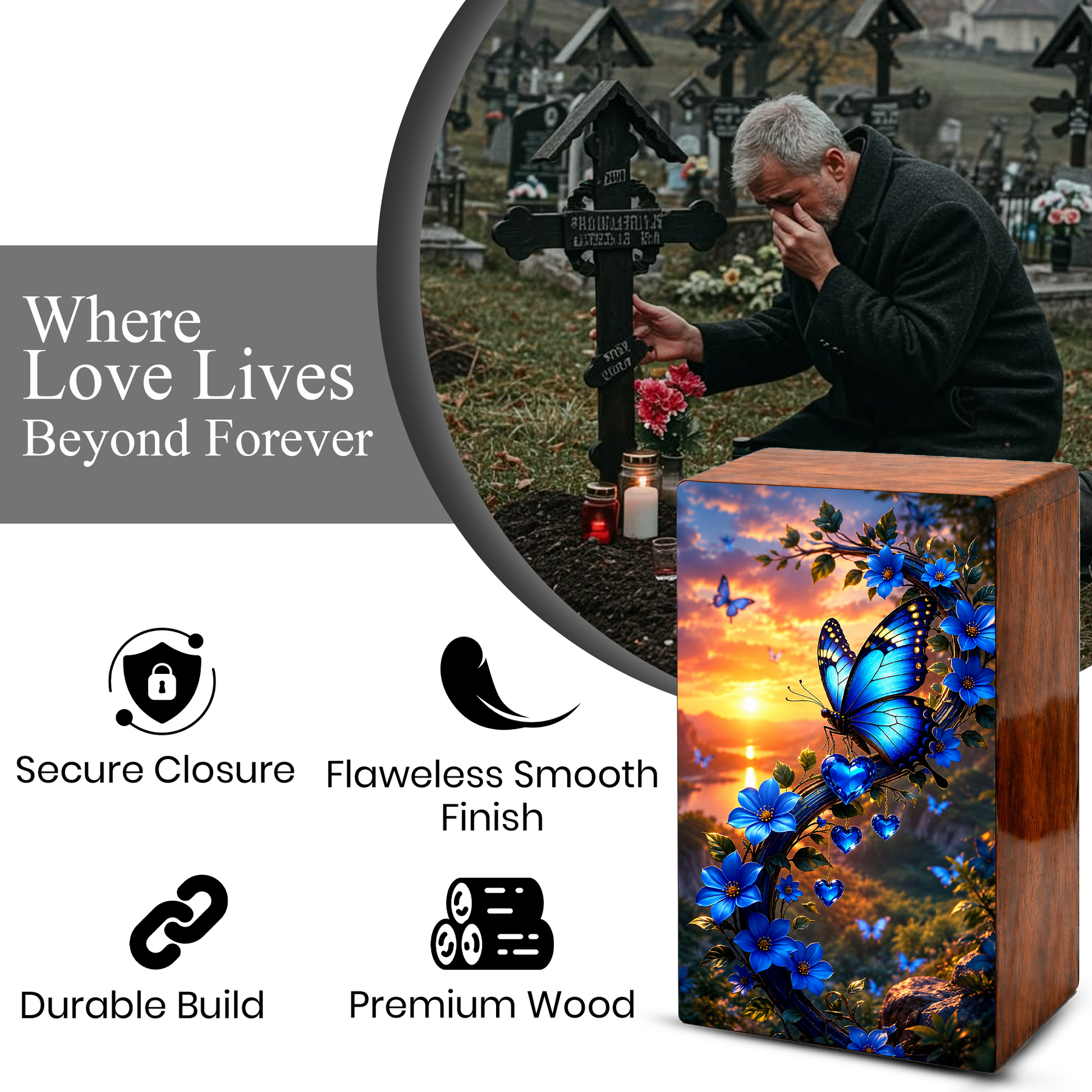 Blue Butterfly Urn For Human Ashes - Butterflies Memorial Urns For Male and Female
