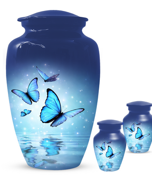 Blue Butterfly Urn for Ashes, Custom Butterfly Cremation Urn, Memorial Urn for Mom