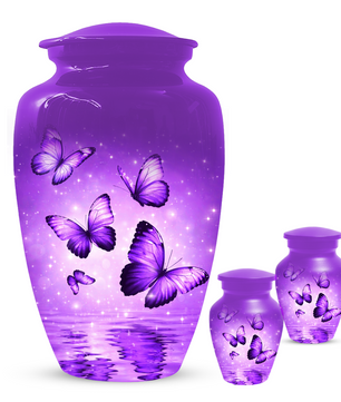 Purple Butterfly Memorial Urn for Ashes, Custom Butterfly Cremation Urn