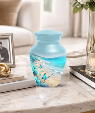 Personalized Butterfly Beach Urn for Mom – Ocean Cremation Urn for Ashes
