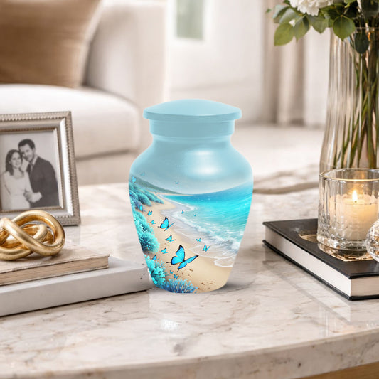 Personalized Butterfly Beach Urn for Mom – Ocean Cremation Urn for Ashes