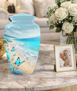 Personalized Butterfly Beach Urn for Mom – Ocean Cremation Urn for Ashes