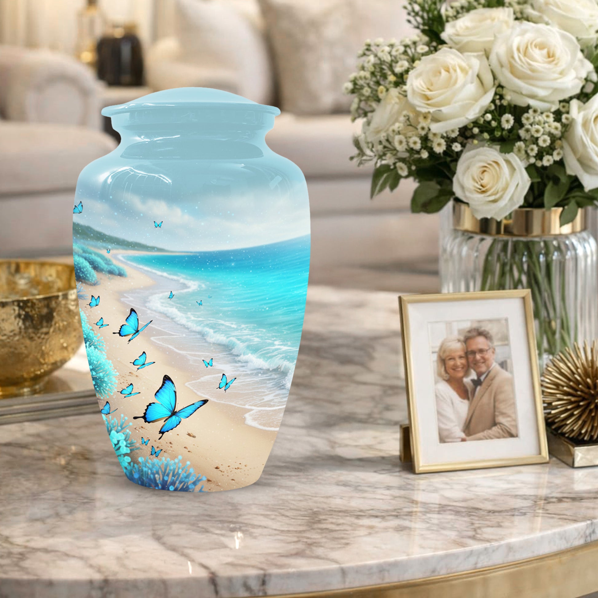 Personalized Butterfly Beach Urn for Mom – Ocean Cremation Urn for Ashes