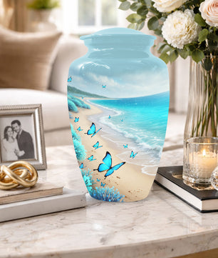 Personalized Butterfly Beach Urn for Mom – Ocean Cremation Urn for Ashes