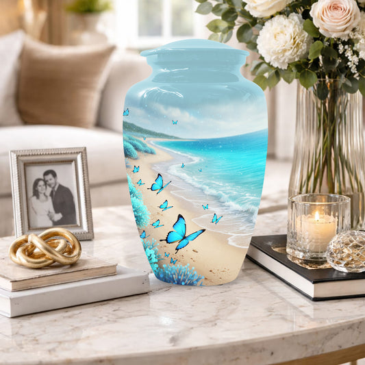 Personalized Butterfly Beach Urn for Mom – Ocean Cremation Urn for Ashes
