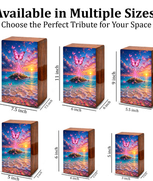 Pink Butterfly Beach Urn For Ashes Women - Nature Scene Cremation Urns With Butterflies
