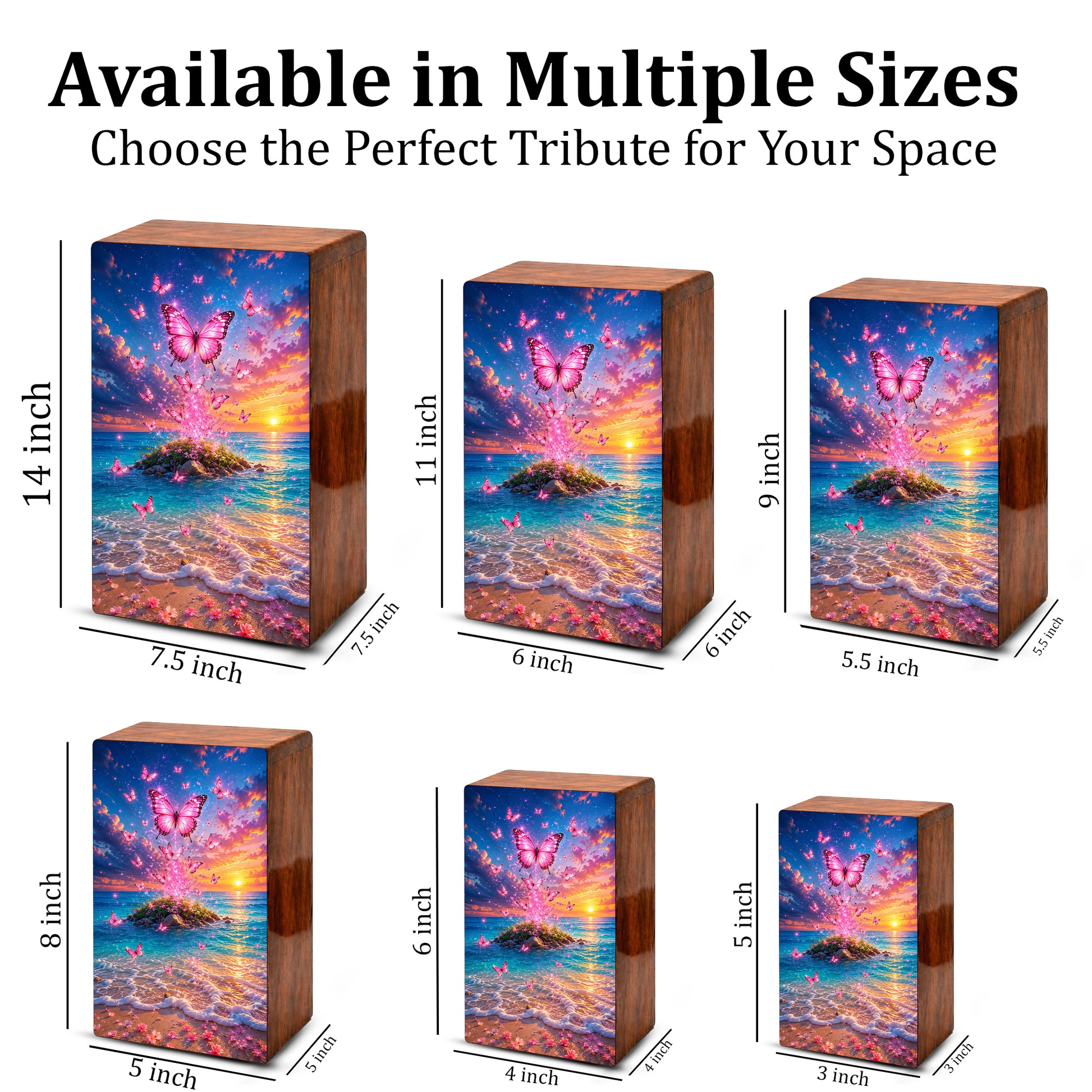 Pink Butterfly Beach Urn For Ashes Women - Nature Scene Cremation Urns With Butterflies