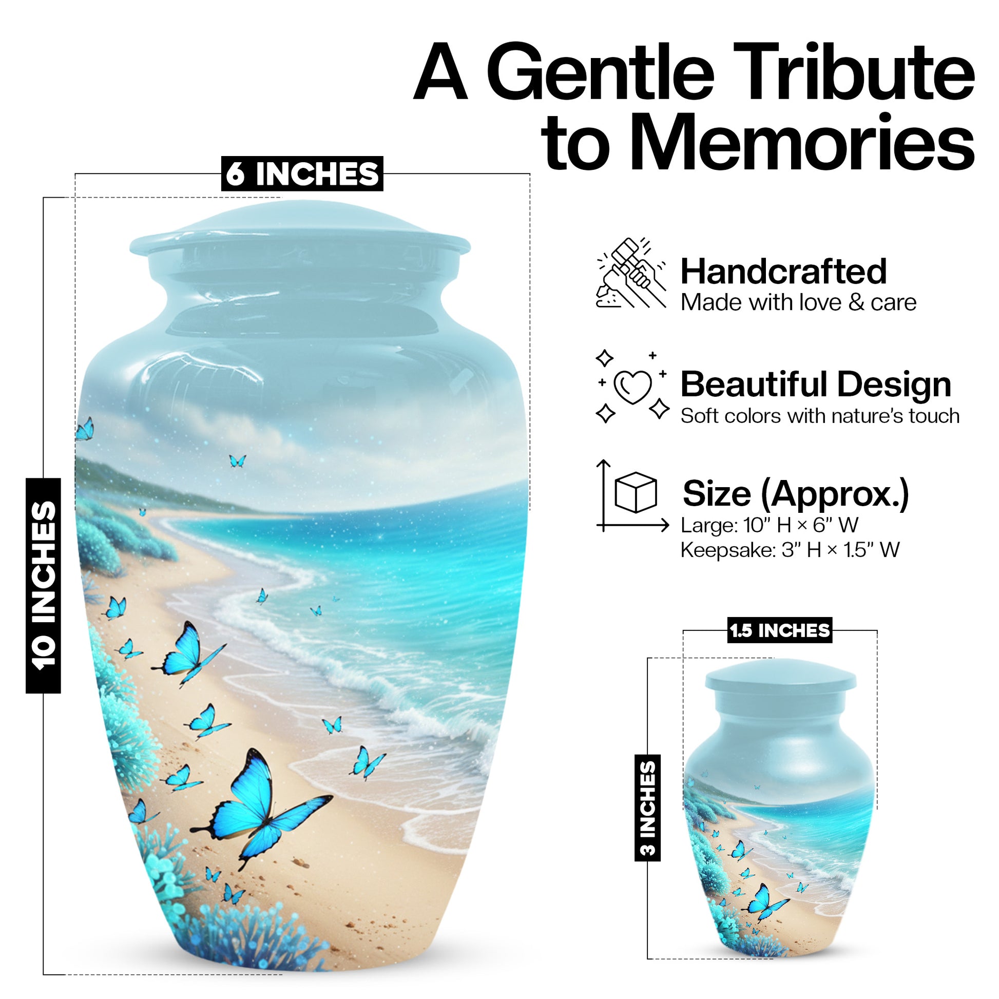 Personalized Butterfly Beach Urn for Mom – Ocean Cremation Urn for Ashes