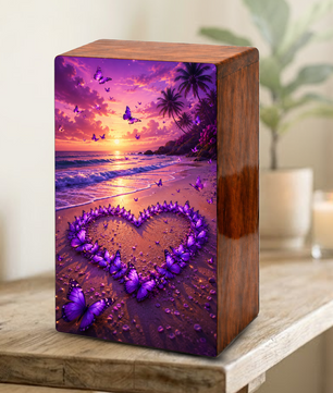 Purple Butterfly Urn For Human Ashes - Heart Beach Memorial Urns For Male and Female