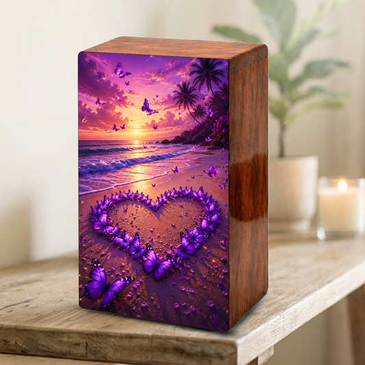 Purple Butterfly Urn For Human Ashes - Heart Beach Memorial Urns For Male and Female