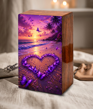 Purple Butterfly Urn For Human Ashes - Heart Beach Memorial Urns For Male and Female
