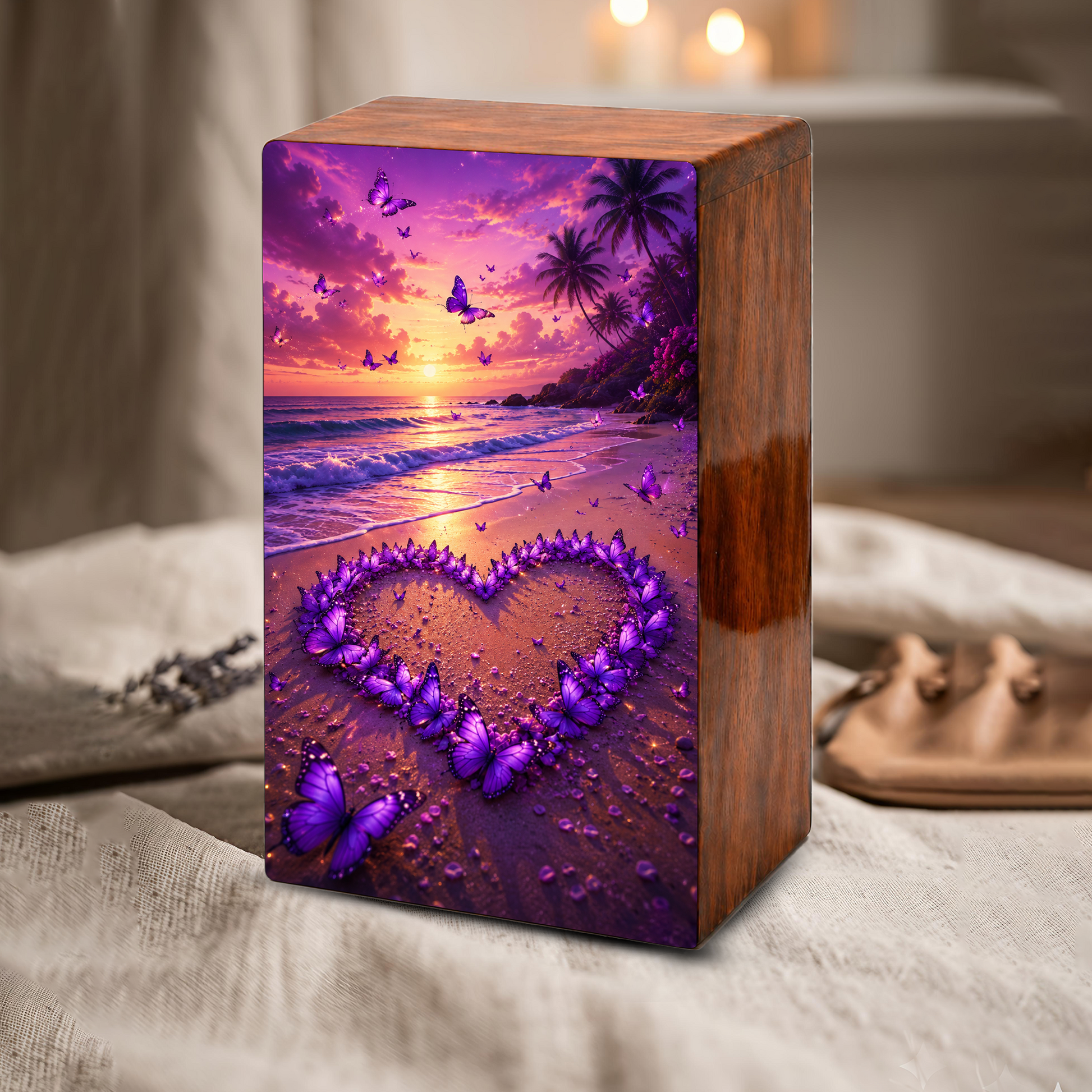 Purple Butterfly Urn For Human Ashes - Heart Beach Memorial Urns For Male and Female