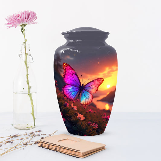 Pink Blue Butterfly Urn for Human Ashes | Elegant Pink Blue Butterfly Cremation Urn for Adult Ashes