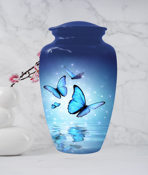 Blue Butterfly Urn for Ashes, Custom Butterfly Cremation Urn, Memorial Urn for Mom
