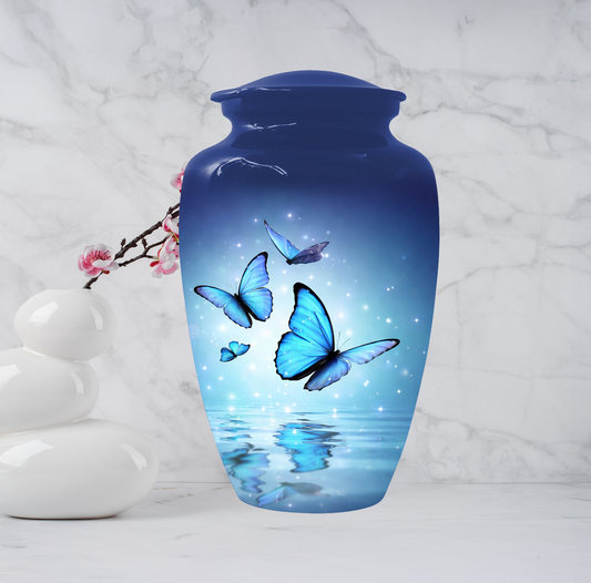 Blue Butterfly Urn for Ashes, Custom Butterfly Cremation Urn, Memorial Urn for Mom