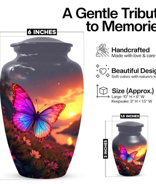 Pink Blue Butterfly Urn for Human Ashes | Elegant Pink Blue Butterfly Cremation Urn for Adult Ashes