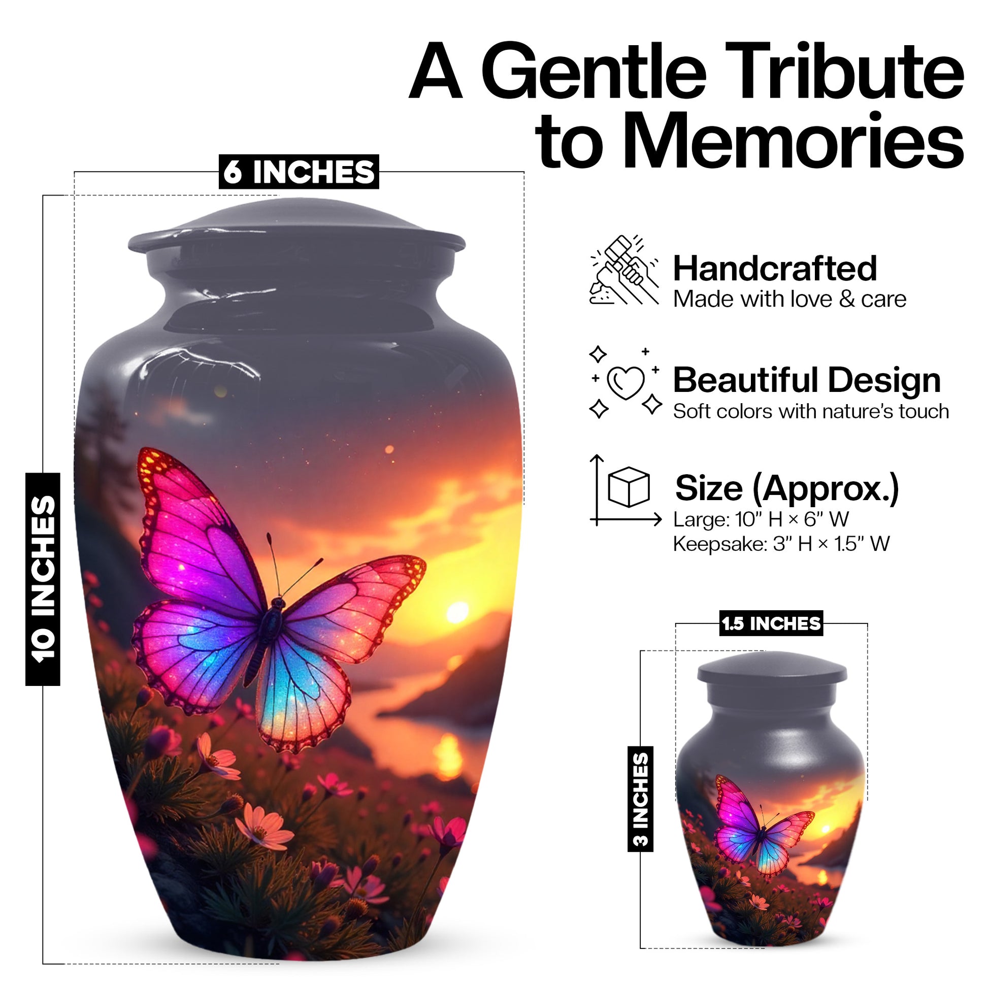 Pink Blue Butterfly Urn for Human Ashes | Elegant Pink Blue Butterfly Cremation Urn for Adult Ashes